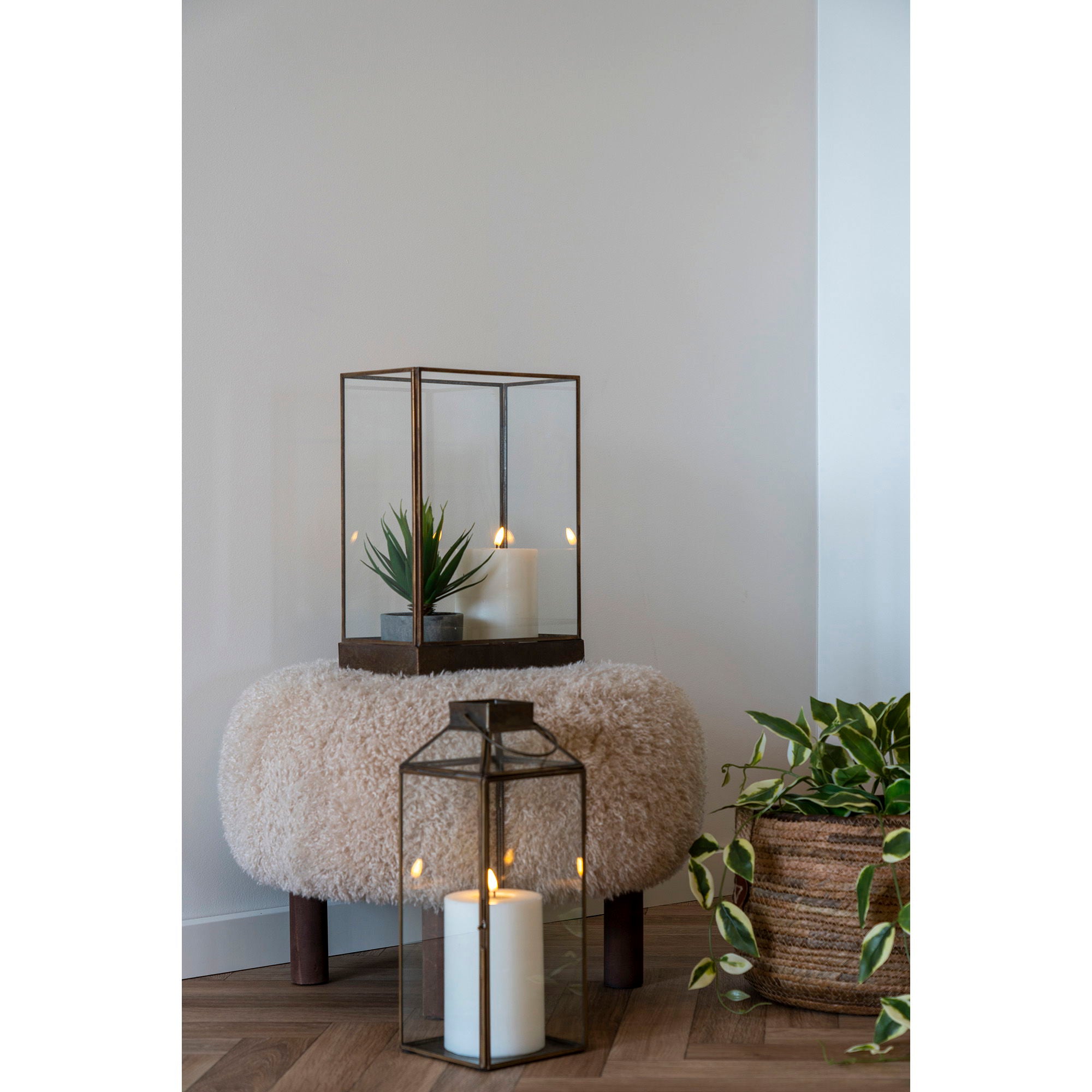 Manali Laterne – Glas & Metall, antik Messing, 36,5 cm